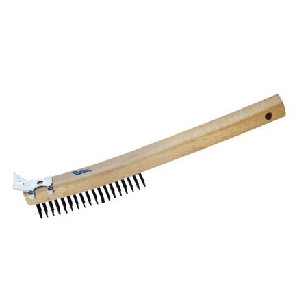 BON TOOL Wire Brush, 14" X 1" W/Scraper, Curved Wood Handle 11-233
